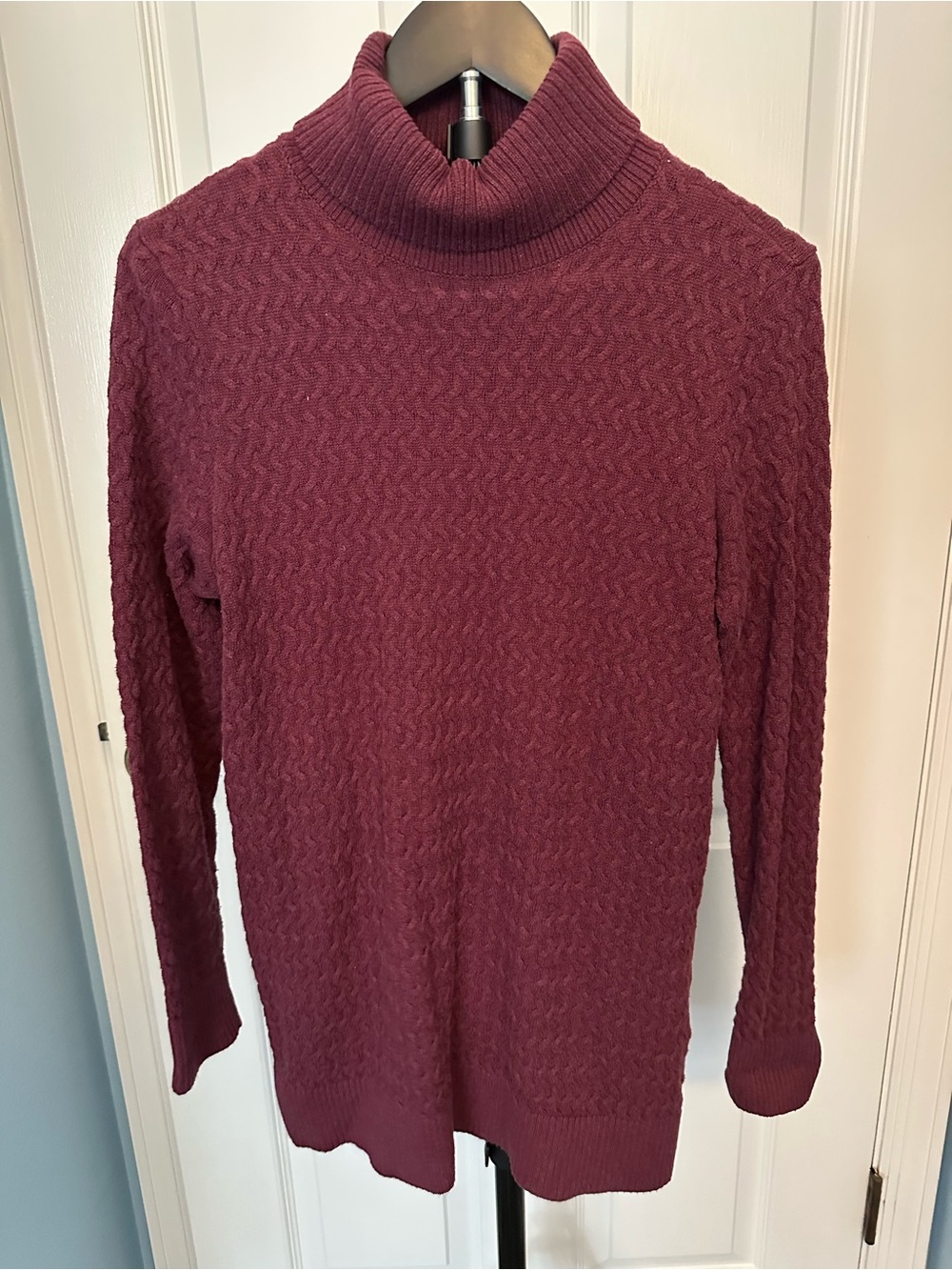 Vintage Lands End Turtle Neck Cable Tunic Knit Sweater - Burgundy